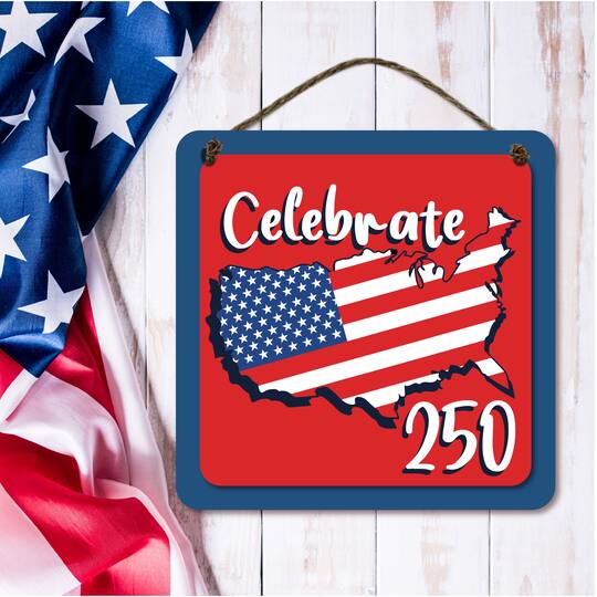 Courtside Market® Celebrate 250™ 12" x 12" Wounded Warrior Project® USA II Hanging Wooden Artboard with Twine